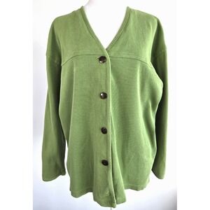 Vintage Susan Martin Green Cotton Cardigan Sweater Button Up Sz M Nostagic Prepp